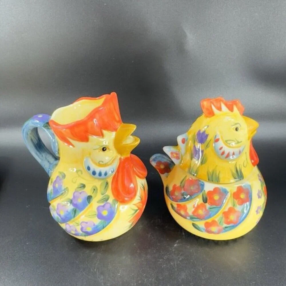 Fontana‎ Dario Farrucci Collection Set Rooster Sugar Bowl Creamer And Tray Set